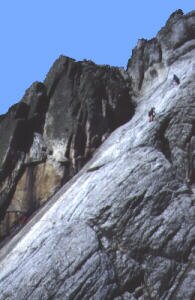 Top Section of the Devil's Slide - Satan's Slip taking the center line up the quintessential slab climb on the island